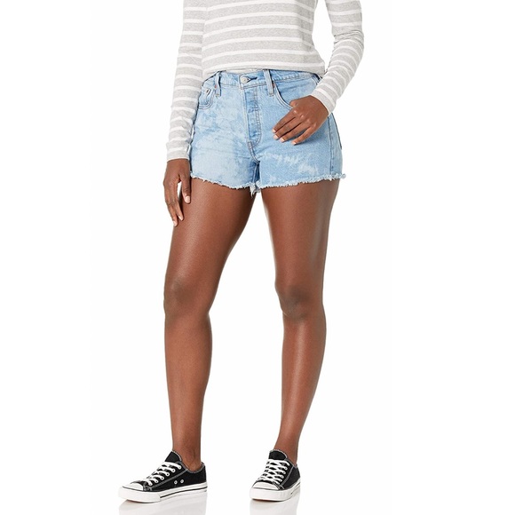 Levi's 501 Original Shorts High Rise Jean Cut Off Bleached Short - Picture 11 of 12